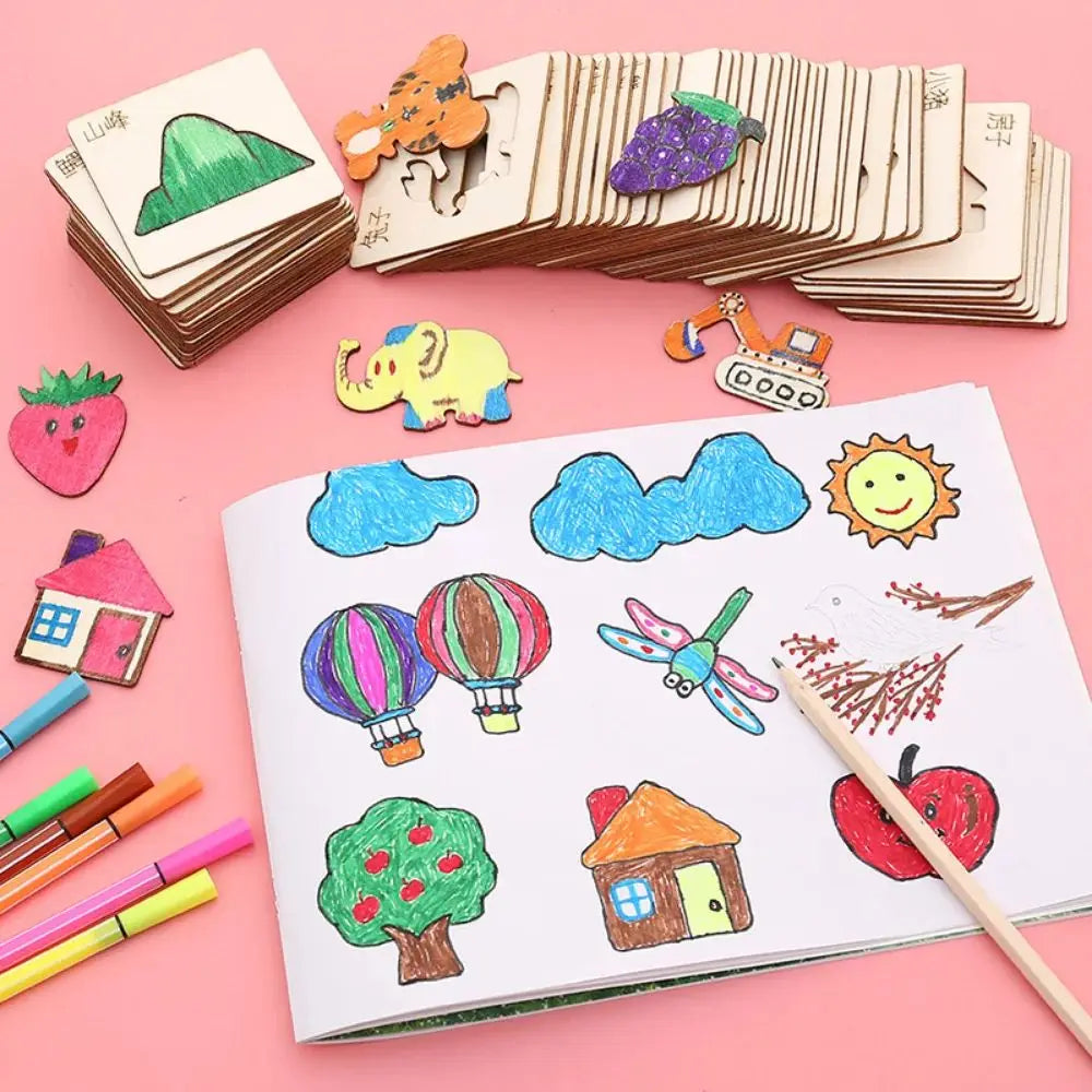 20pcs Montessori Kids Drawing Toys Wooden DIY Painting Stencils Template Craft Toys Puzzle Educational Toys for kids Gifts