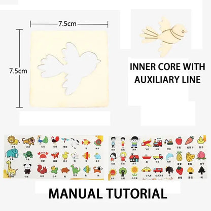 20pcs Montessori Kids Drawing Toys Wooden DIY Painting Stencils Template Craft Toys Puzzle Educational Toys for kids Gifts