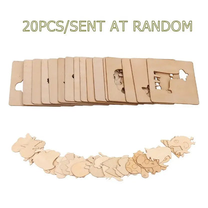 20pcs Montessori Kids Drawing Toys Wooden DIY Painting Stencils Template Craft Toys Puzzle Educational Toys for kids Gifts