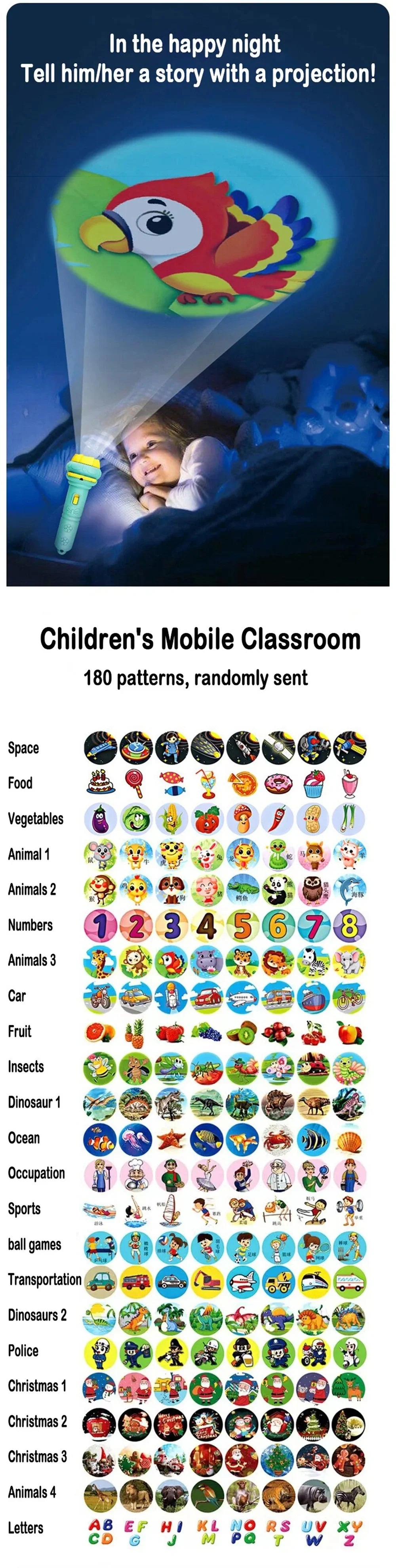 10Pcs Cartoon Projector Flashlight Cards, Creative Kids Flashlight Toy Projector for Children, Bedtime Story Toy for Babies